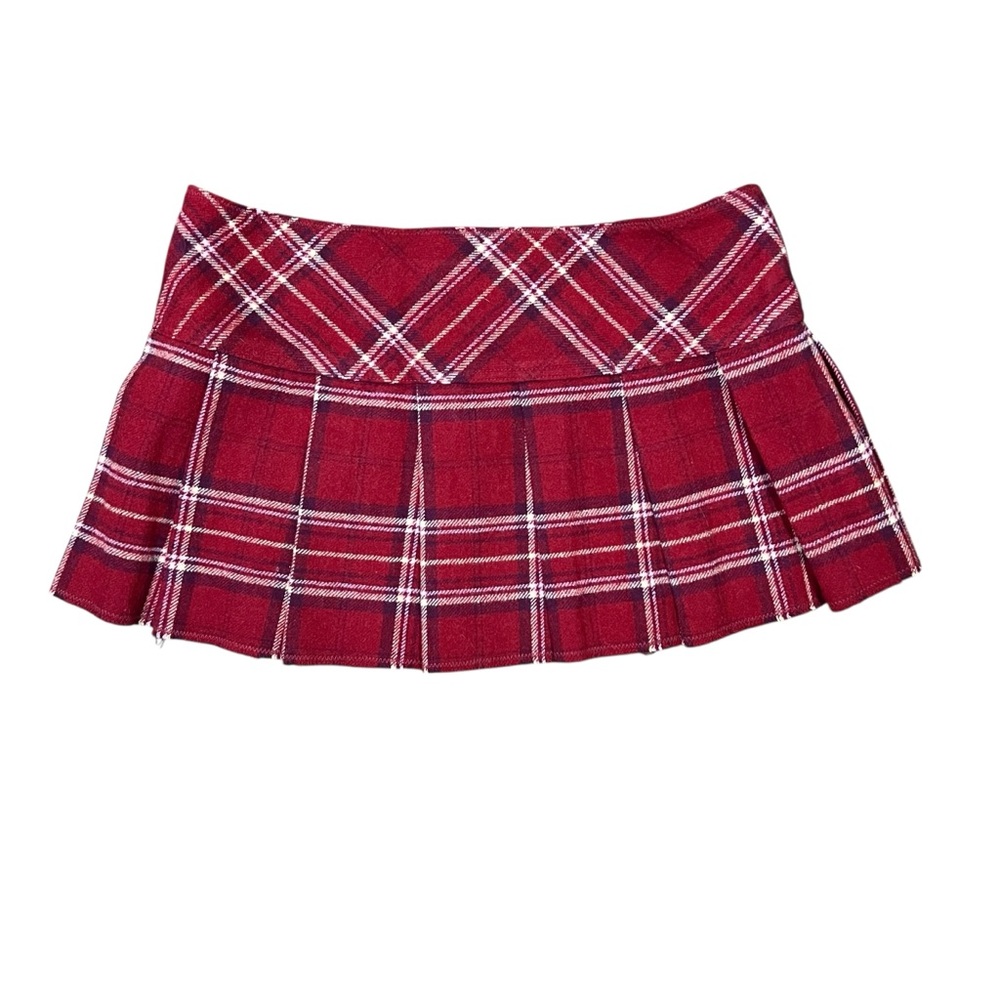 VTG Y2K Abercrombie & Fitch Pleated Wool Micro Mini Skirt Red Plaid Button Sz 10 - Picture 3 of 10